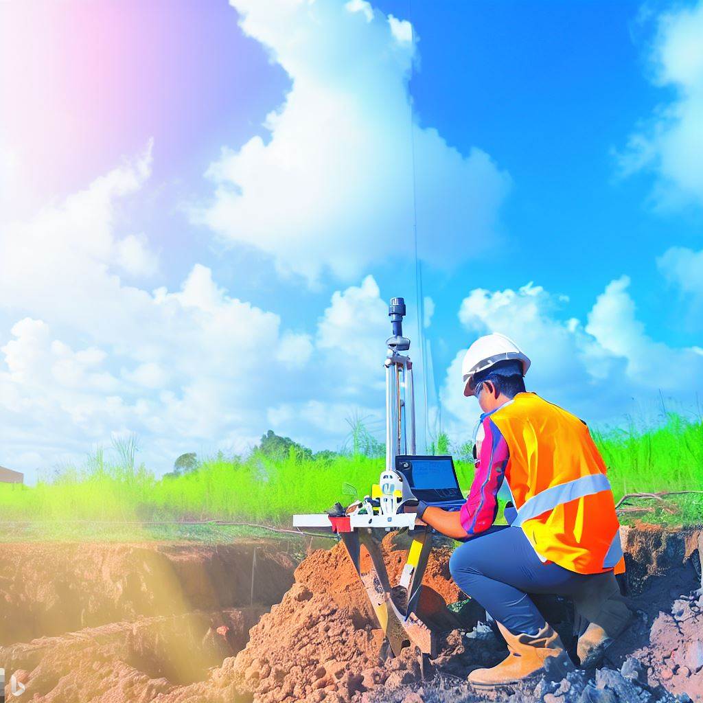 Man doing Geotechnical engineering in field